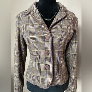 AMERICAN EAGLE vintage brown plaid blazer tweed wool cotton blend jacket M EUC